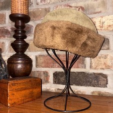Vintage United Hatters Cap Millinery Workers Corduroy Faux Fur Cap Hat Size L