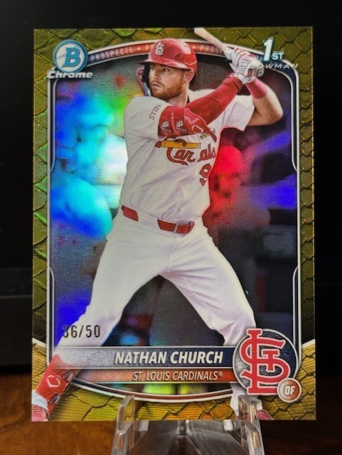 2025 Bowman Chrome NATHAN CHURCH BCP-192 GOLD Reptilian Refractor /50 Cardinals