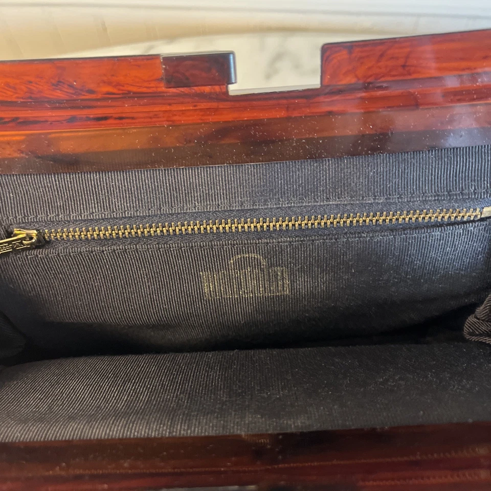 Margolm Black Python Snakeskin Tortoise Bakelite Clutch Purse Bag Italy Vtg 70’s - Image 4 of 4