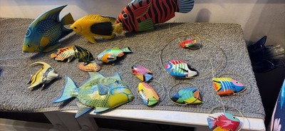 Hand Painted Wooden Fish The Ones In The Middle Circles Hang Made An Indonesia