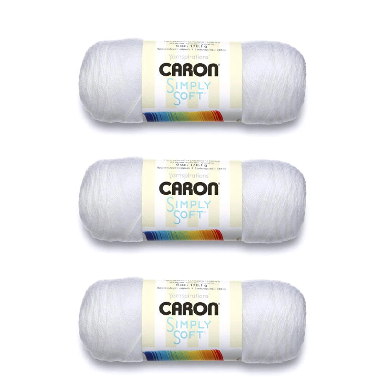 Caron Simply Soft Solids Yarn (4) Medium Gauge 100% Acrylic - 6 1 Pack, White image 1