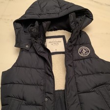 Abercrombie NY Adult M Hoodie Puff Vest Full Zip Snap Btn Pocket Sherpa Line