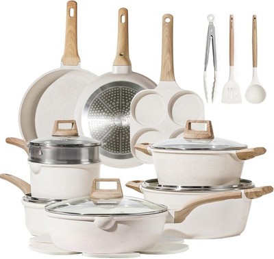 21pcs White Granite Nonstick Cookware Set Induction Compatible Pots Pans