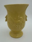 VTG Mid-Century McCoy Pottery  Large Yellow Urn Vase Bird (Cardinal) & Holly