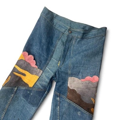 1970s Antonio Giuseppe high-rise suede patchwork jeans size 28 