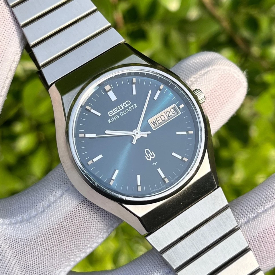 Винтажные японские кварцевые часы Seiko King JDM «Морской синий золотистый циферблат» 0853-8040 - Изображение 3 из 4