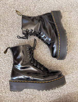 Dr. Martens Jadon Women s Black Patent Leather Platform Lace-Up Ankle Boot US 7