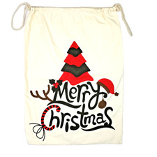 Christmas Santa Sack Gift Bag Merry Christmas Canvas Drawstring 26 x 19 PresentB