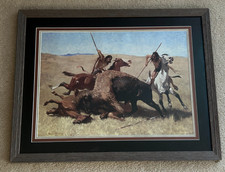 Vintage Print "The Buffalo Hunt",Frederic Remington, Professional Matted/Framed