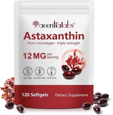 Astaxanthin 12mg - 120 Weichkapseln Natürliche Formel mit Hoher Absorption DE
