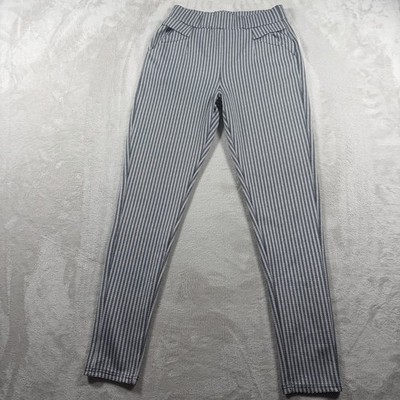 F Forward Pants Womens XS Black White Striped Stretch Pixie Cropped Pull On Work