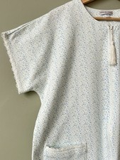 Miss Elaine Full Zip Housecoat Large Blue Ditsy Floral Robe Short Sleeve Pocket