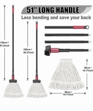 IOPRETTY Heavy Duty Commercial Cotton Mop Adjustable Handle 39 51 Inch