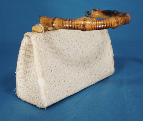 VTG GIRL'S PURSE BAG Easter Church PLASTIC COVERED STRAW Bamboo Handle FLOWERS - Picture 4 of 9