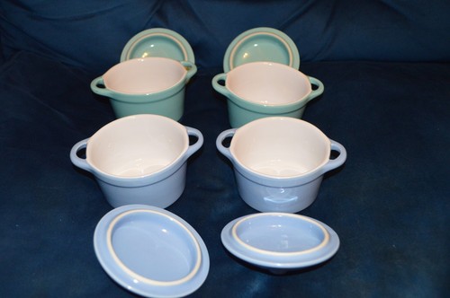 4 PIATTI DA PORTATA CON COPERCHIO IN CERAMICA BLU E VERDE CON MANICI DESSERT ECC - Foto 2 di 3