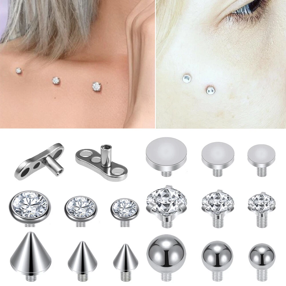 1 PC Stainless Steel Dermal Anchor CZ Top Skin Diver Bases Micro Dermal  Piercing