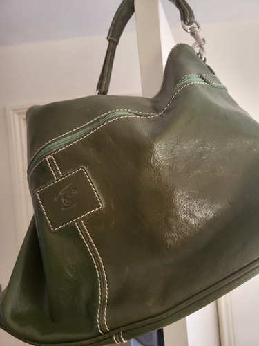 Womens Green real Genuine Leather Handbag Shoulder - Made in Italy Extra Large - Picture 2 of 6