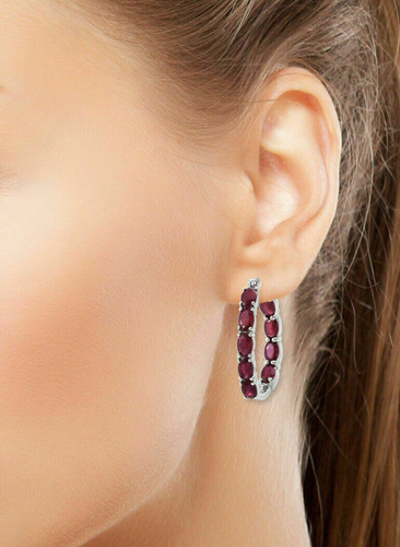 4CT Oval Cut Lab Created Ruby Women Inside Out Earrings 14K White Gold Plated - Picture 3 of 4