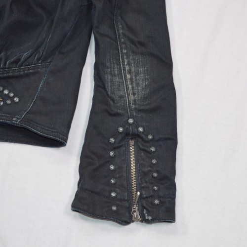 REPLAY Vintage Distressed Biker Stud Crop Denim Jacket Made in Italy Size Small - Picture 10 of 16