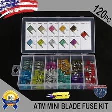 120pcs MINI Blade Fuse Assortment Car Motorcycle KIT ATM 7 Different Amperages 