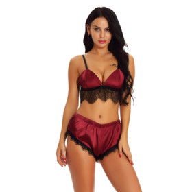 Women's Lingerie Bra and Shorts Set Thin Shoulder Lace Pajamas Set Underwear US