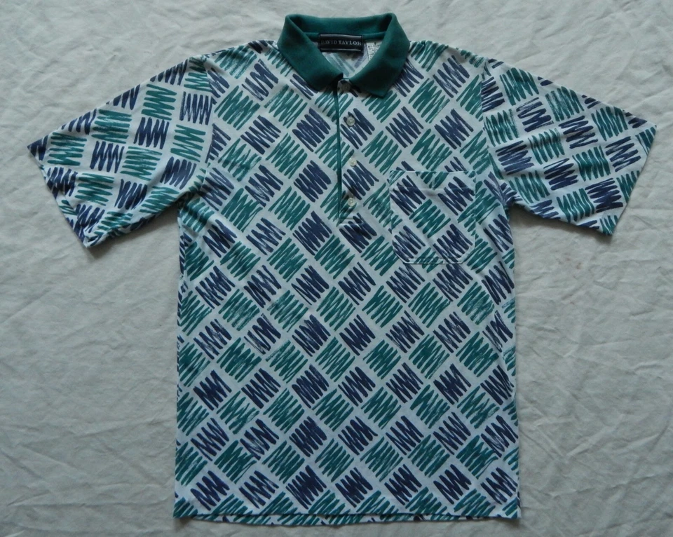 Camisa Polo Tenis Manga Corta Geométrica Verde Púrpura - Pequeña Para Hombre Algodón De Colección Foto 2 de 4