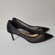 Women's Jewel Badgley Mischka Jobina Black Satin Mesh Rhinestones sz 9 heels