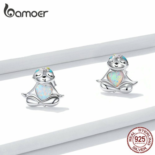 BAMOER European Enamel sloth nails Stud Earrings S925 Sterling Silver For Women - Picture 8 of 12