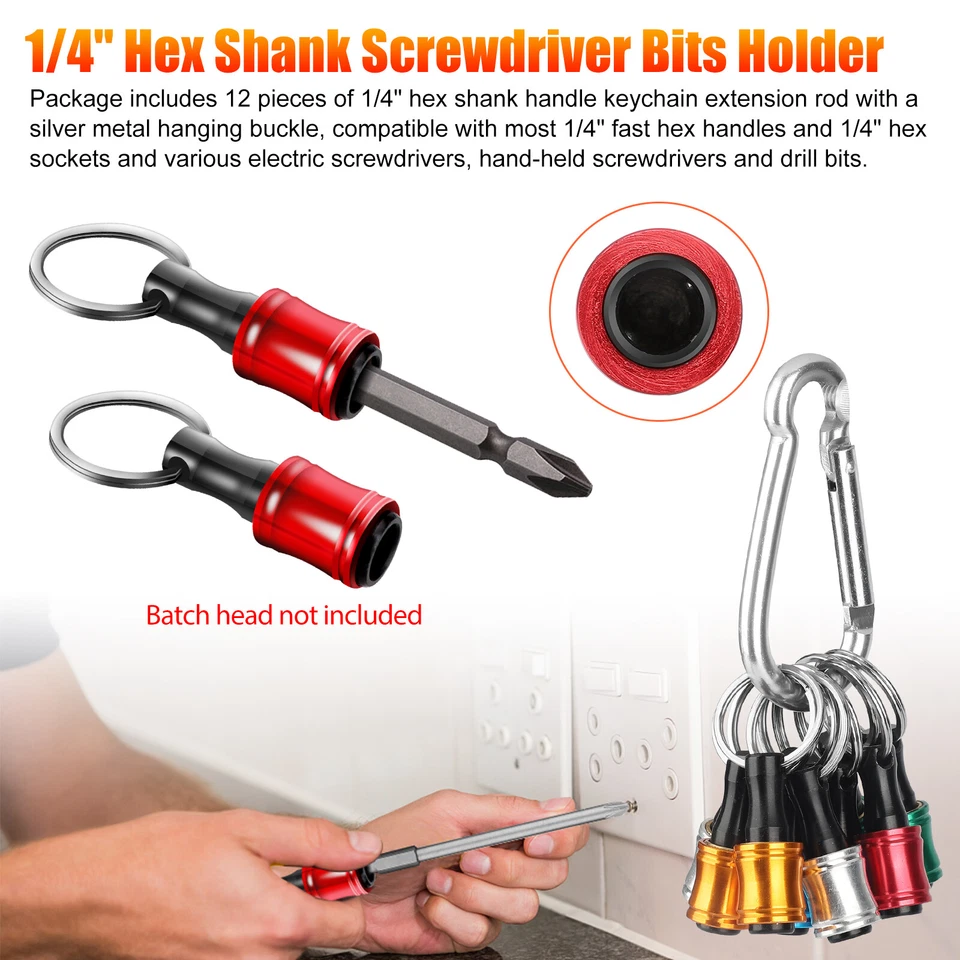 12PCS 1/4" Hex Shank Quick Release Keychain Screwdriver Drill Bit Holder Bit Set - Image 2 of 4
