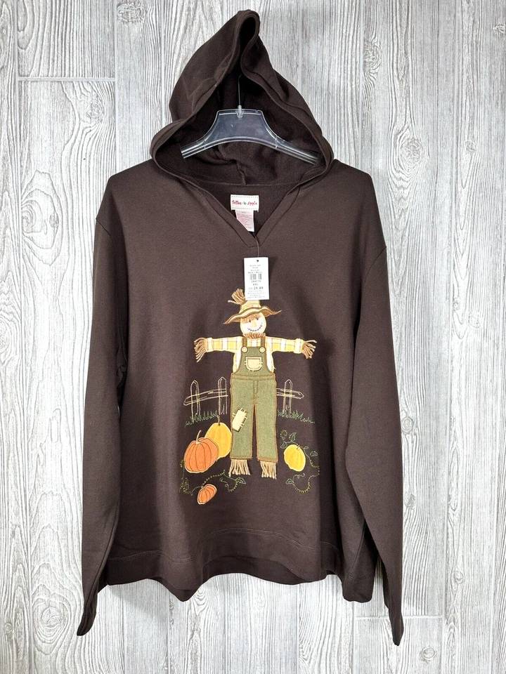 NUEVO CON ETIQUETAS Toffee Apple Mujer Espantapájaros Calabaza Pullover Sudadera con Capucha Marrón 2XL Otoño Otoño Foto 3 de 4