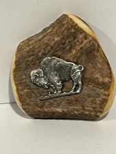 Vintage Antler Carving Buffalo Bison Pewter Design Figurine Belt Buckle