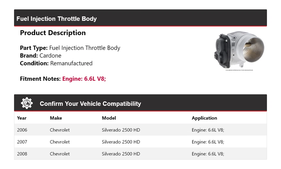 Carrocería del acelerador Cardone 2007 para Chevrolet Silverado 2500 HD 2006-2008 Foto 2 de 4