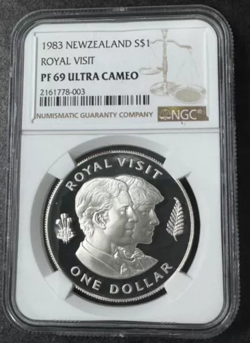 1983 New Zealand Silver " Royal Visit " NGC PF69 Ultra Cameo