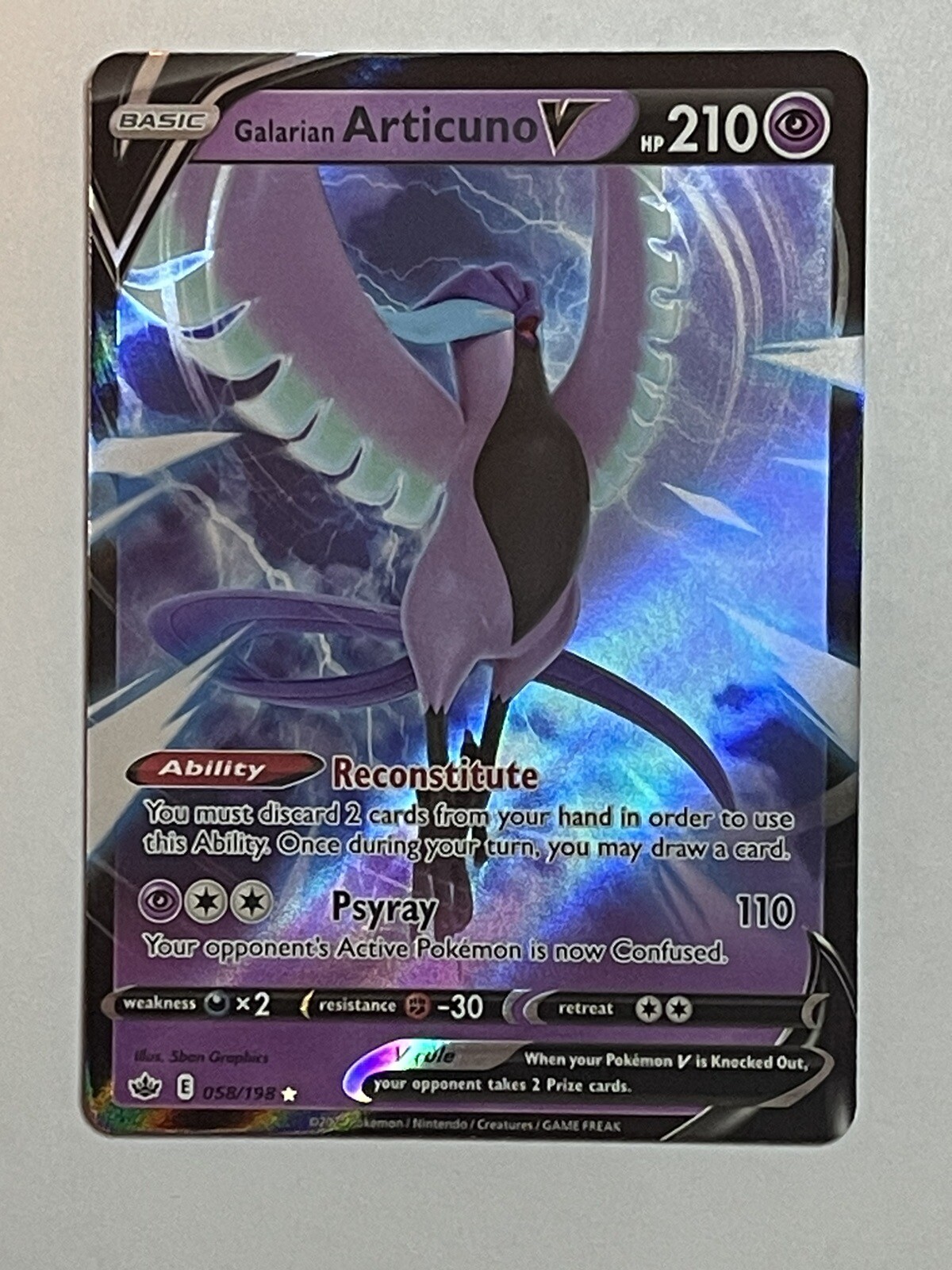Galarian Articuno V 058/198 Pokemon TCG - Chilling Reign- Full Art Gem Mint 🦅