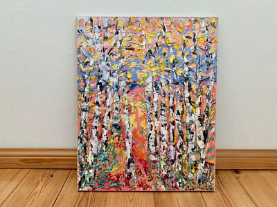 Birch Trees Impasto Oil Painting on Canvas Abstract Nature Landscape Painting