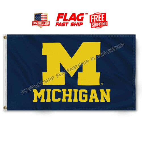 Michigan Wolverines 3x5 FT Flaga Man Cave Logo Baner Piłka nożna NCAA DARMOWA wysyłka - Zdjęcie 1 z 9