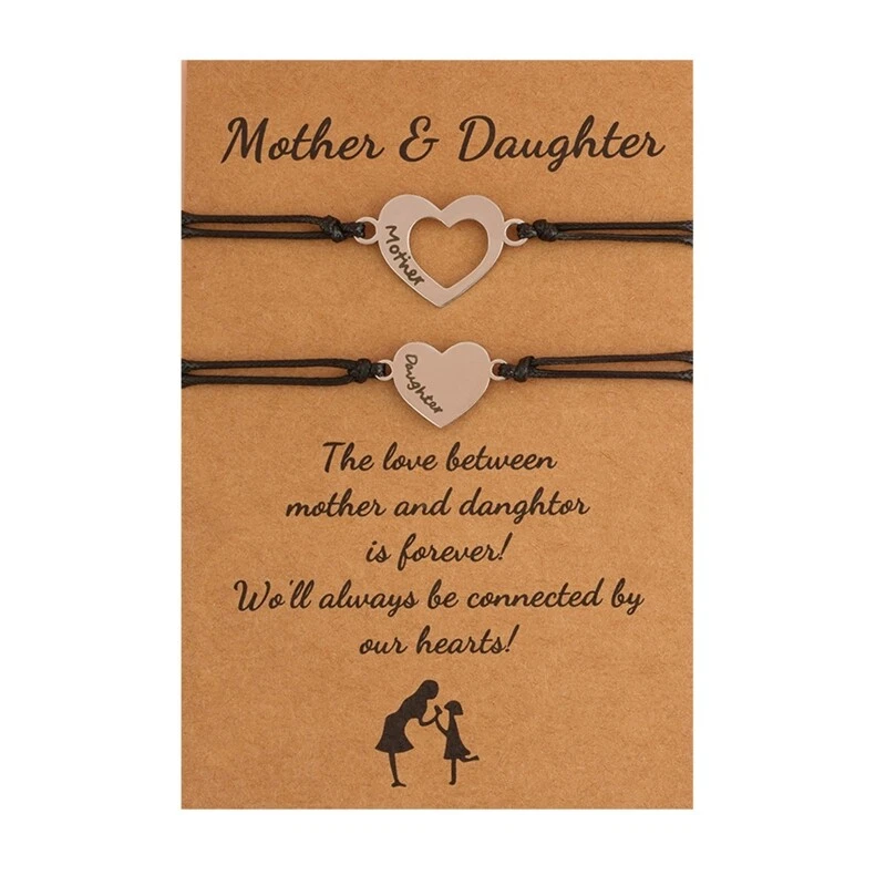 Mom Mother Daughter Bracelets Set Heart Matching Bracelets 2 Pcs