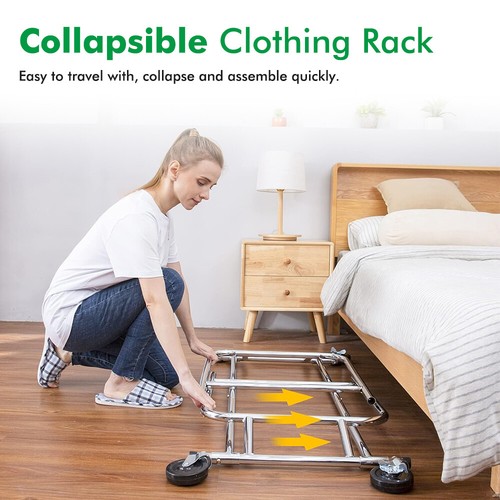 Heavy Duty Garment Rack Commercial Rolling Collapsible Clothing Shelf W/ Wheels - Picture 11 of 61