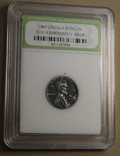 * 1943s  USA EMERGENCY ISSUE STEEL WHEAT CENT WORLD WAR 2 INB  SLABBED #GJL11