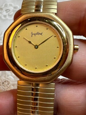 Vintage Jacques Farel Quartz Watch Mens Gold Stainless Gold Dial R