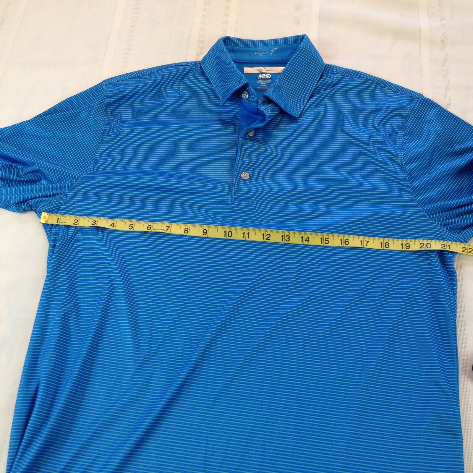 GREG NORMAN Quarter Button Pullover Teal Striped … - image 5