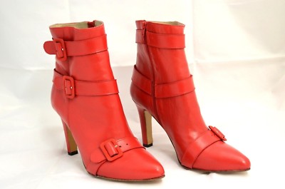 STIEFELETTEN ANKLE BOOTS MIT SCHNALLEN ROT ROT ECHT LEDER MADE IN ITALY MASSGESCHNEIDERT 