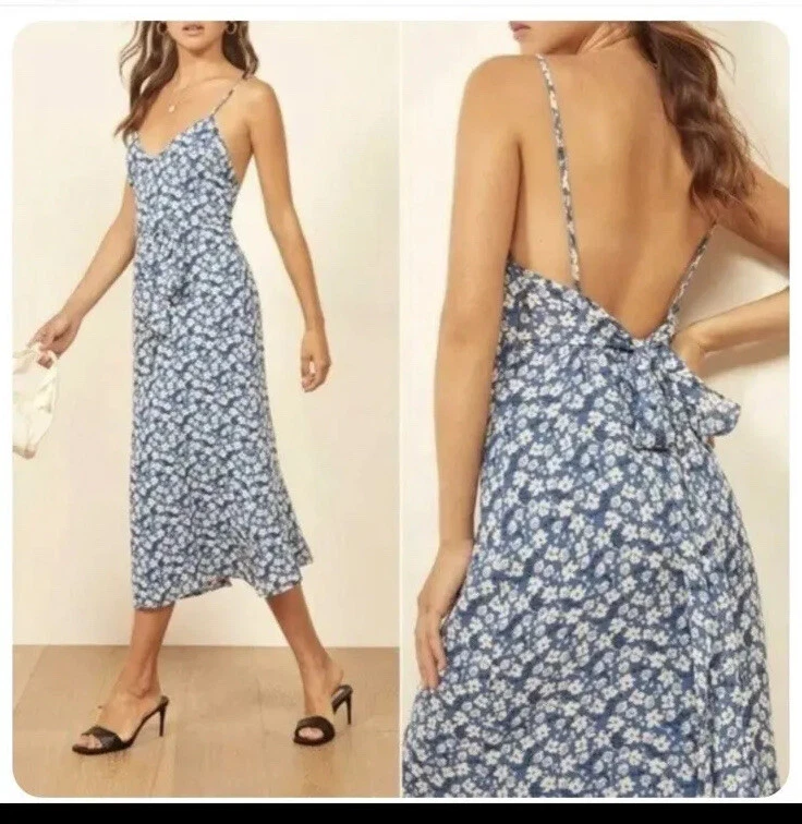 Reformation Dietrich Floral Print Crepe Midi Dress Sz 4 eBay