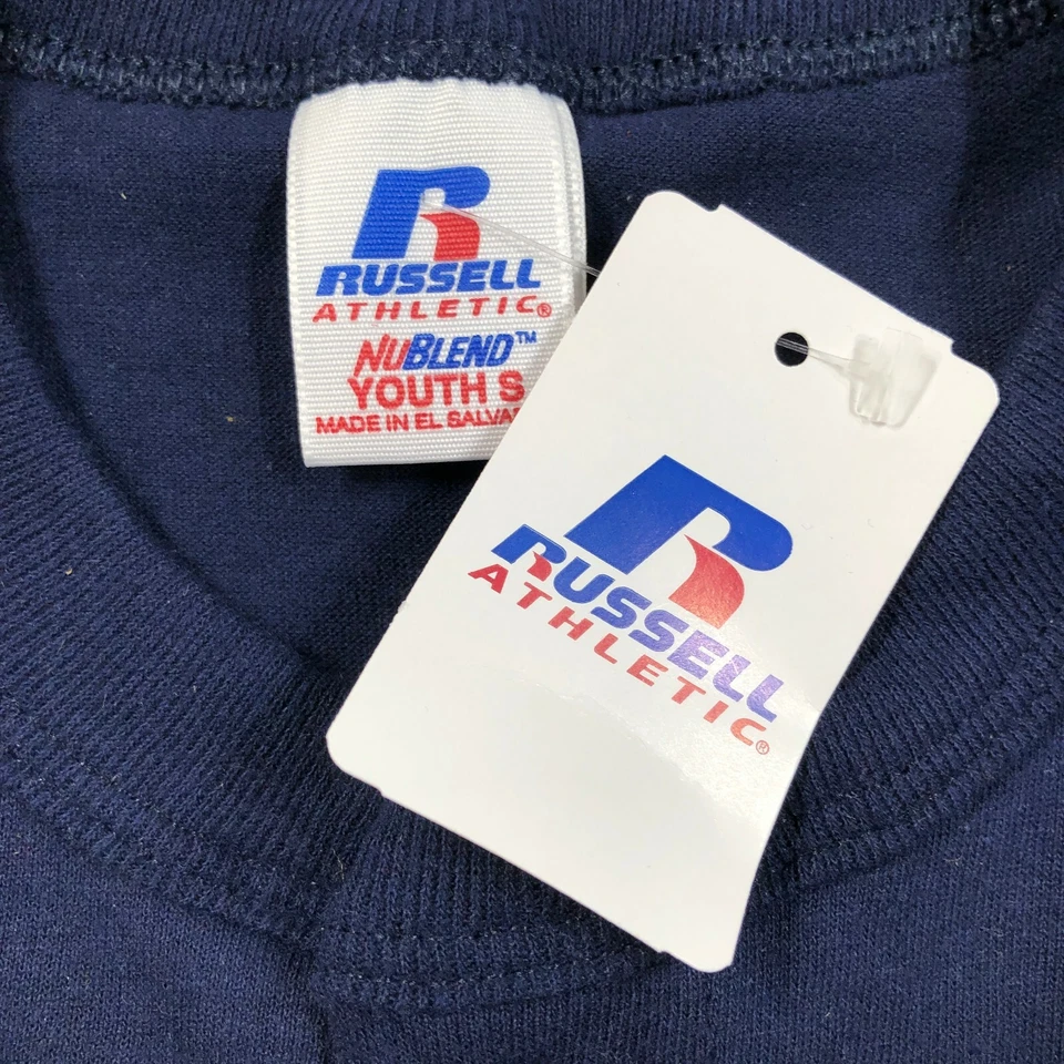 Camiseta deportiva Russell para niños jóvenes S azul Henley 2 botones NuBlend Foto 2 de 4