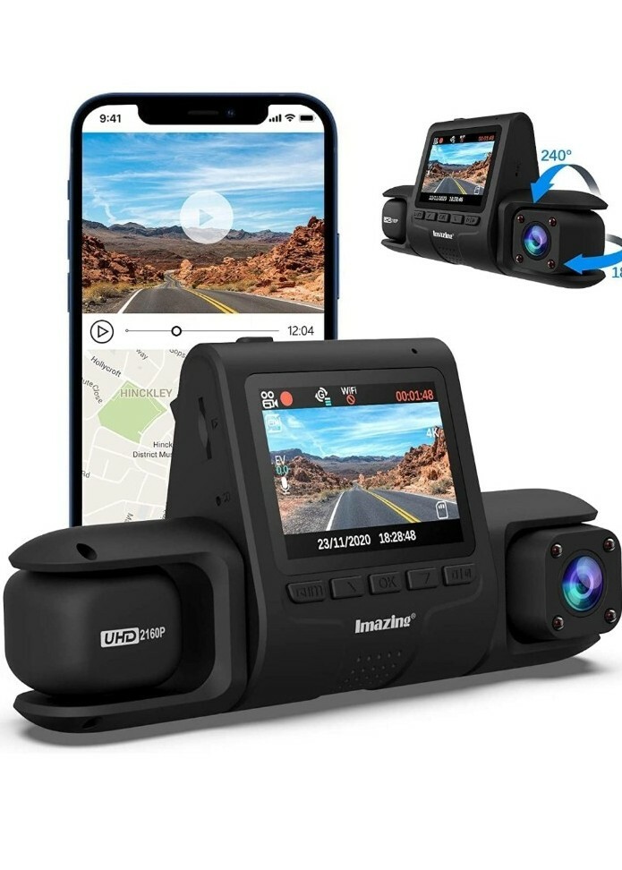 Dual Dash Cam 4K Single Front or 2K Front and 1080P Cabin Support 128GB 