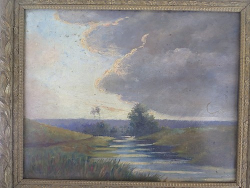 Antique French Landscape Painting Oil On Panel With Frame B5 - Picture 3 of 11