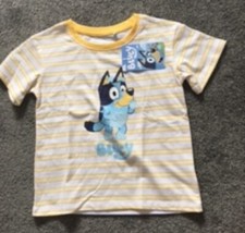 Bluey - T Shirt - size 5, white with yellow stripes, new, with label
