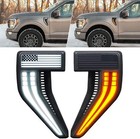2PCS SET Black USA Flag Side Fender Vents Emblem Light Badge For F-150 2021-2023