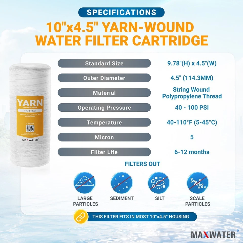 10"x4.5" String Wound Sediment Whole House Water Filter,Hard Well WVO Biodiesel - Image 2 of 4