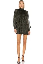 House of Harlow Revolve Women's Small Black & Gold Shanti Mini Shift Dress NWOT